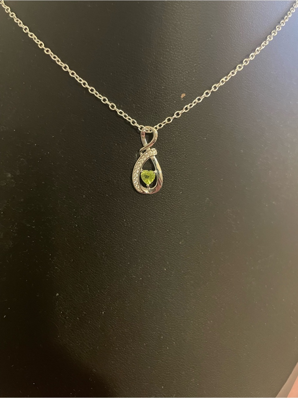 Sterling Teardrop Necklace with Green Heart Gem